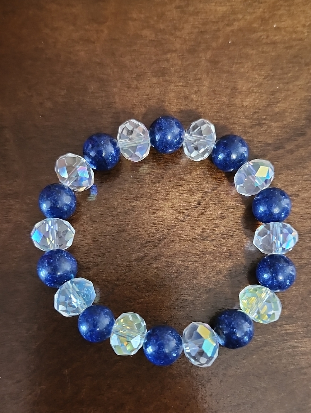 Handmade Dark Blue and Crystal Beaded Bracelet